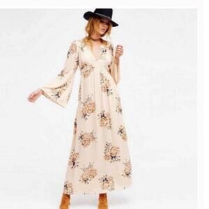 Free People Wild Laurel boho belted Maxi Dress bell sleeves small